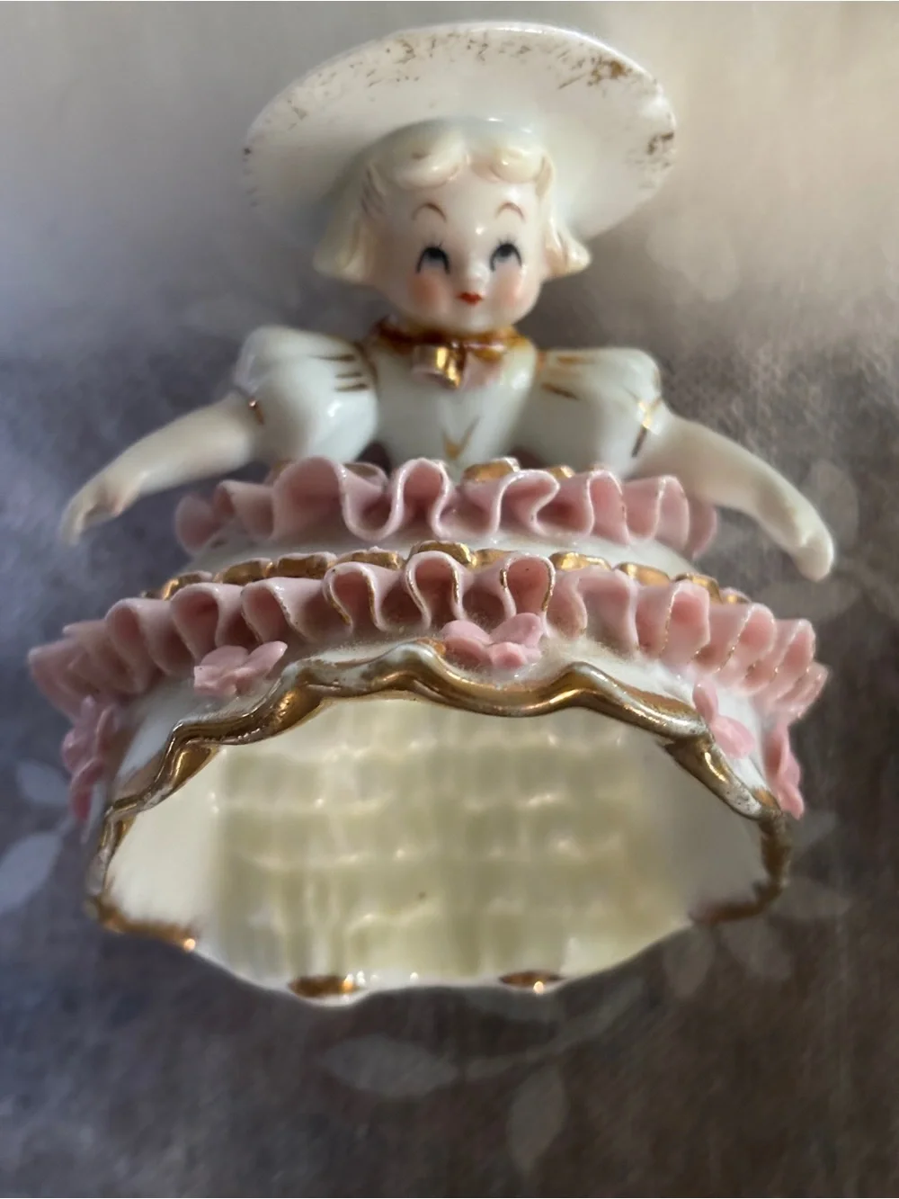 Vintage Porcelain Girl Figurine Set of 2 Bloomer Girl Japan As is